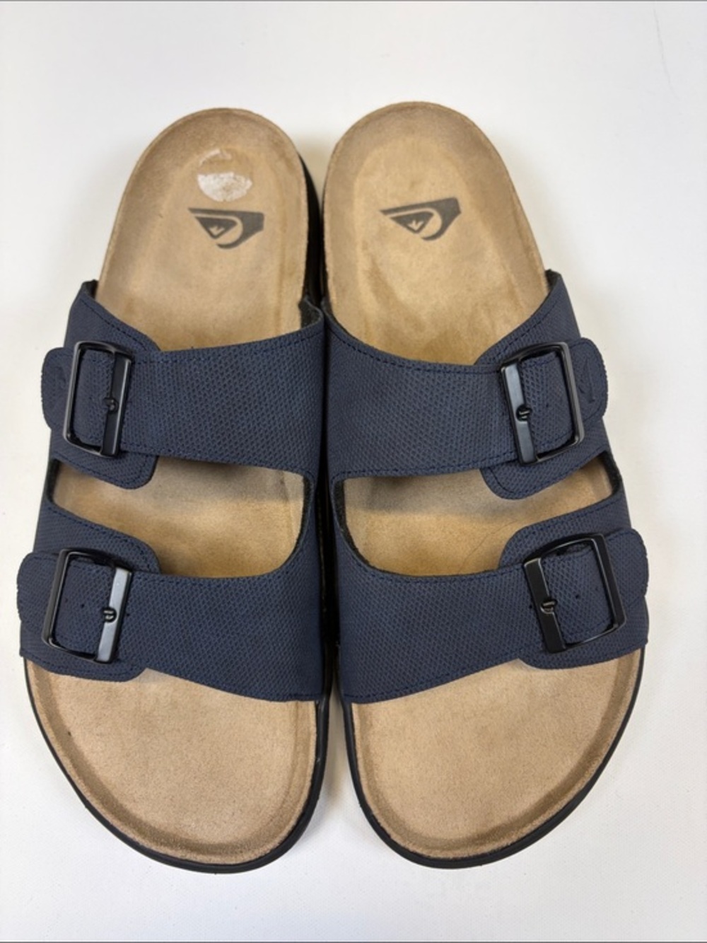 QUIKSILVER NAVY DOUBLE BUCKLE COMFORT SLIDE SANDALS MENS SIZE 10
